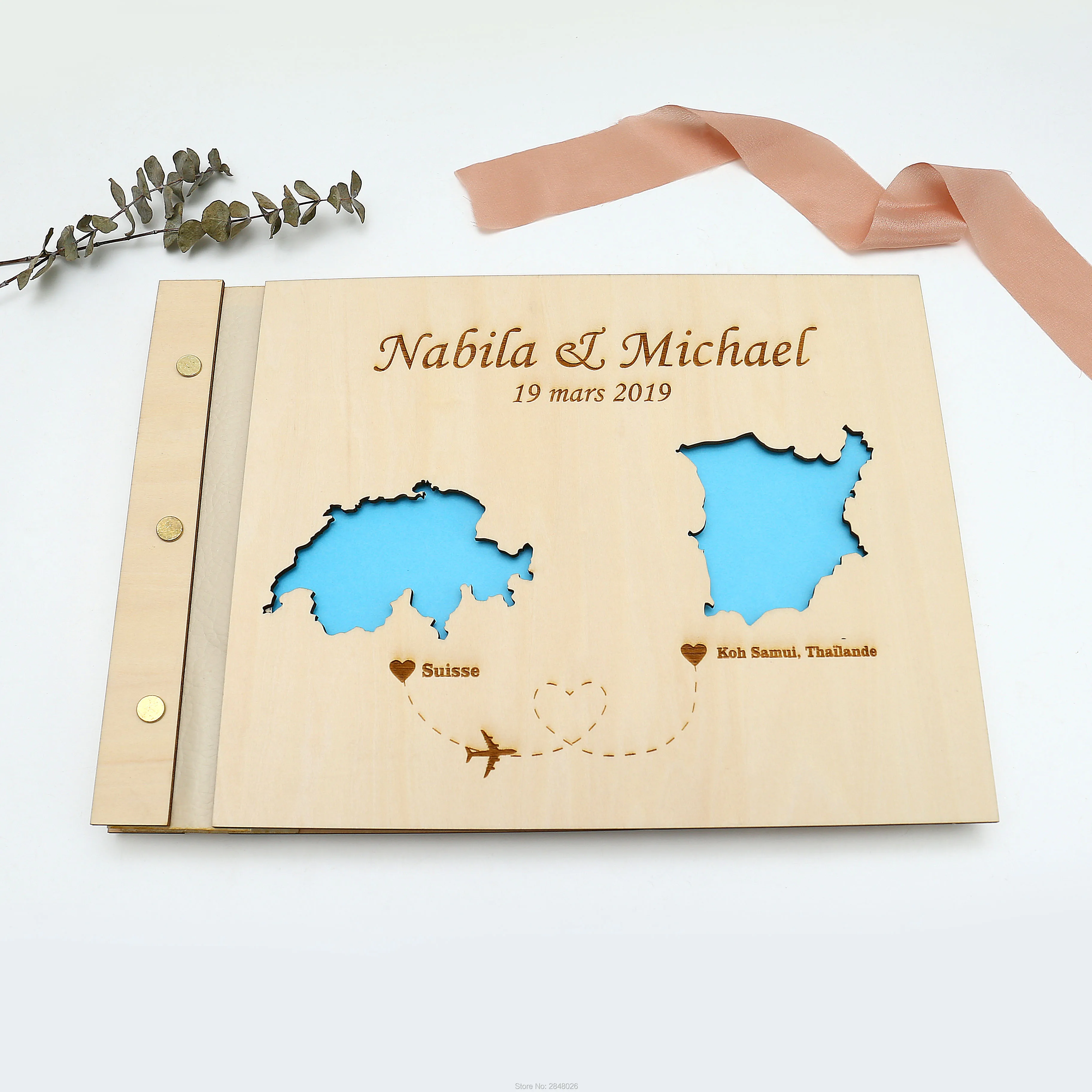 Custom Star Map - Buku tamu pernikahan berukir pedesaan, buku