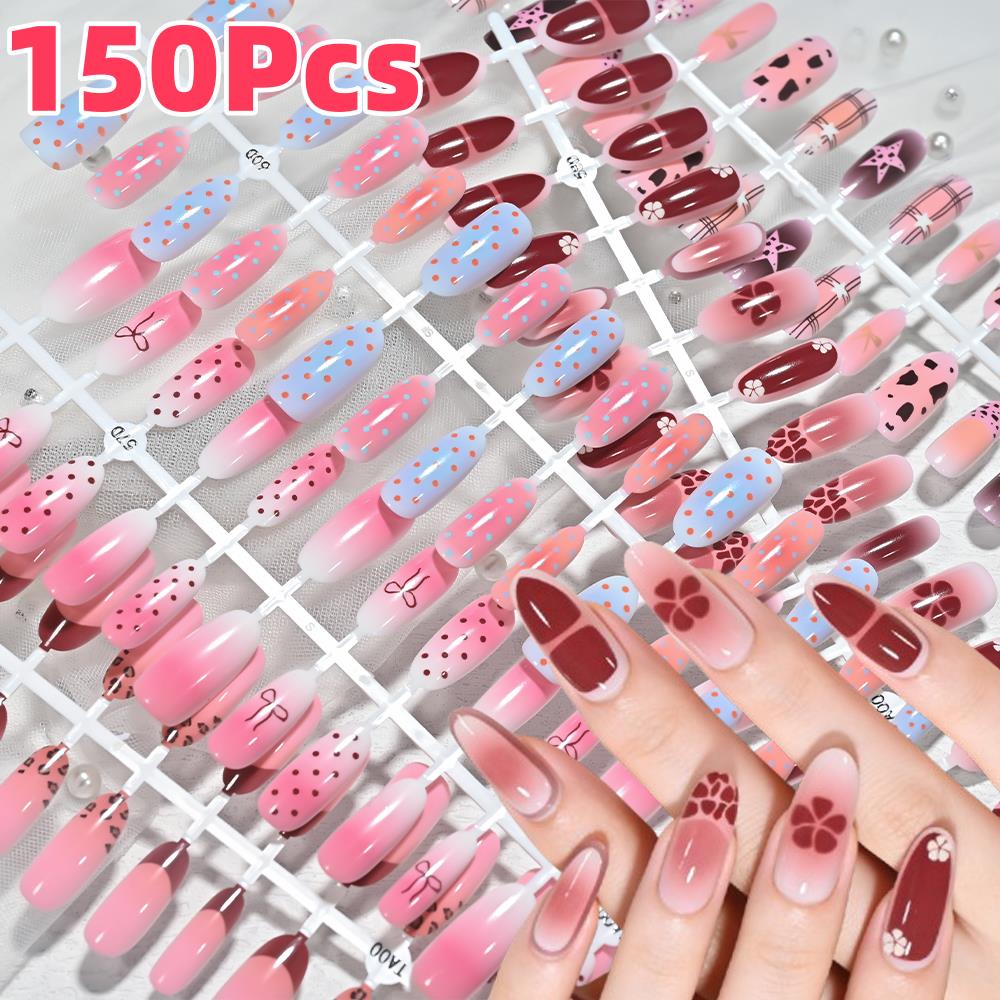 150Pcs Kuku Palsu Pink Biru Om - Pressed Flower Art ulasan dan harga