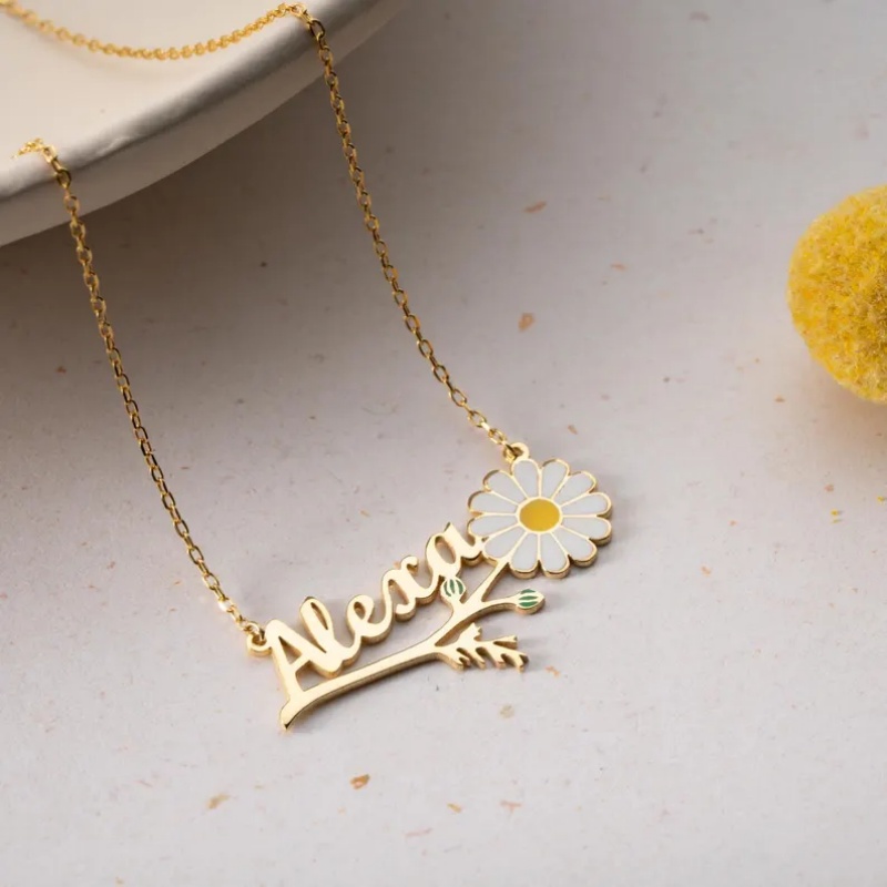 Kalung Nama Daisy Enamel Warna - Birth Flower Necklace ulasan dan harga