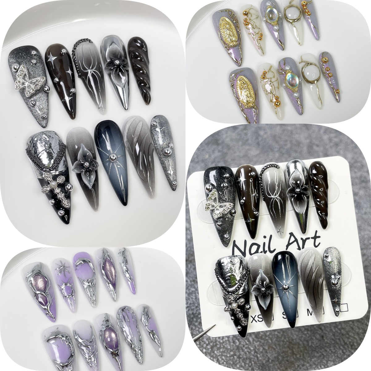 10Pcs Kuku Palsu Stiletto Panj - Pressed Flower Art ulasan dan harga